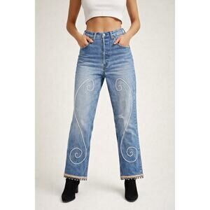 Vintage Levi’s USA Beaded Jeans Women’s 2 Button Fly Custom Embellished Denim